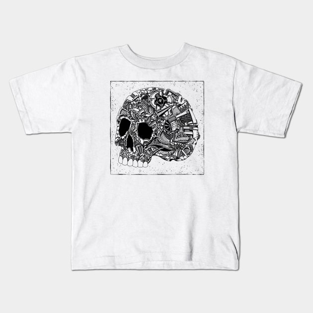 HomeSchoolTattoo Mechanical Skull Kids T-Shirt by HomeSchoolTattoo